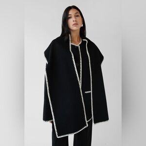 Brand New Oak & Fort Wool Blend contrast stitch scarf jacket in black and white